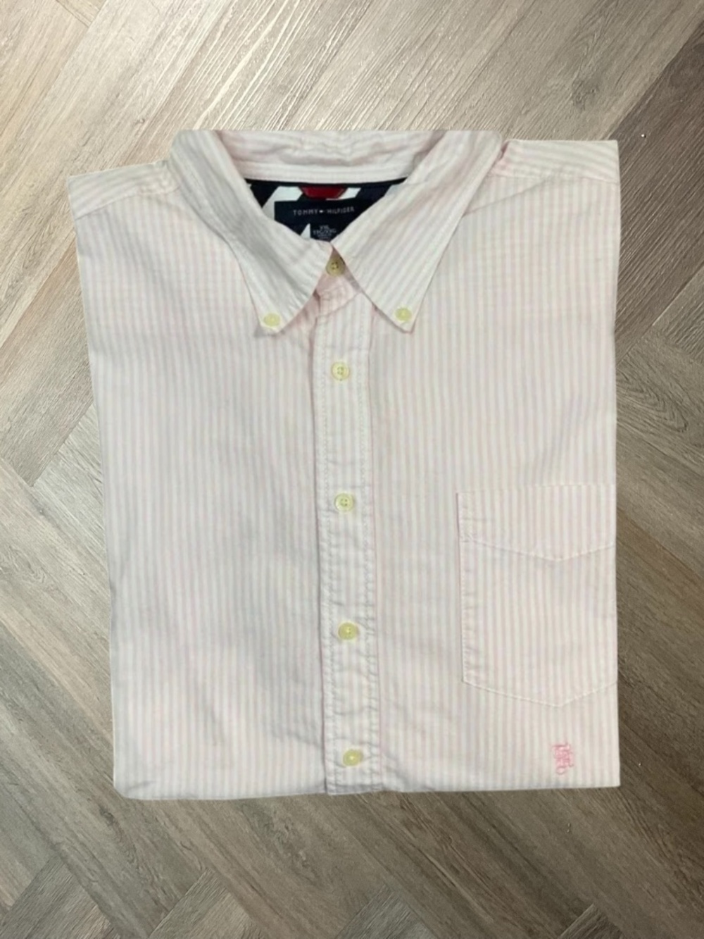 Tommy Hilfiger Oxford Stripe Long‎ Sleeve Button Down Shirt Mens XXL Pink Preppy